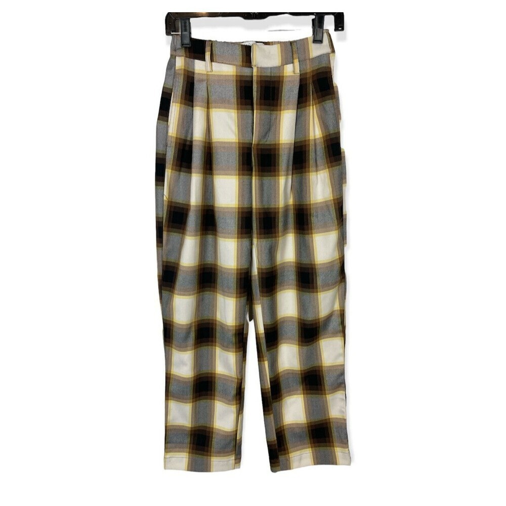 Urban Outfitters size XS Super High Rise Plaid Trouser Pant pleated straight leg - Picture 2 of 9